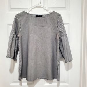 Fred David Black & White Striped Blouse ¾ Sleeves Size Small